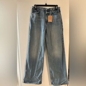 Reformation Cary Mid Rise Cut Off Waistband Wide Leg Jeans